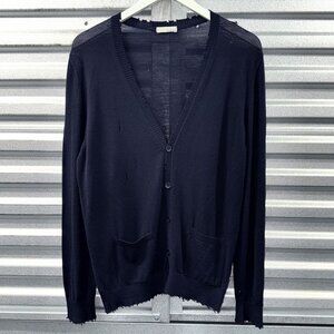 AVANT TOI dark navy wool lightweight distressed cardigan